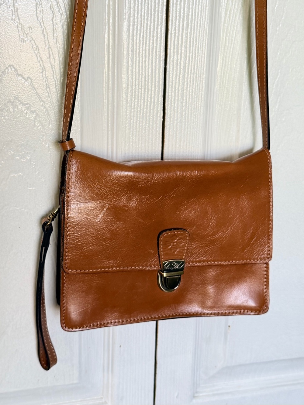 Patricia Nash Cognac Leather Crossbody Bag Italian Leather